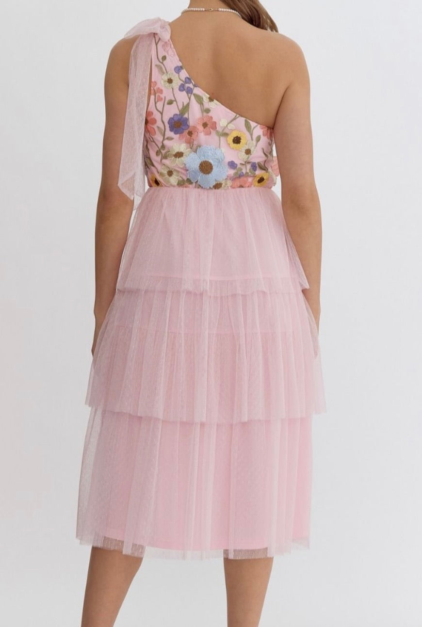 Flowers and Champagne Tiered Midi Dress