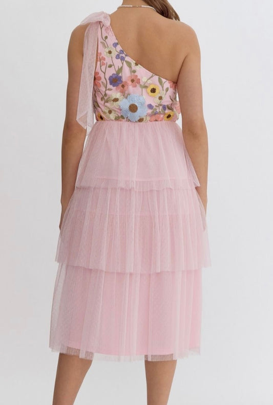 Flowers and Champagne Tiered Midi Dress