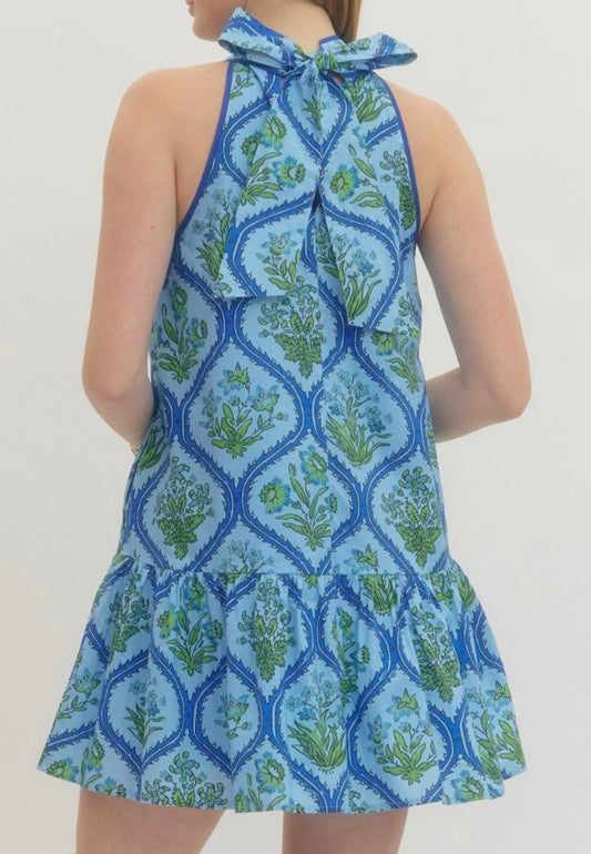 Summer Veranda High Neck Mini Dress