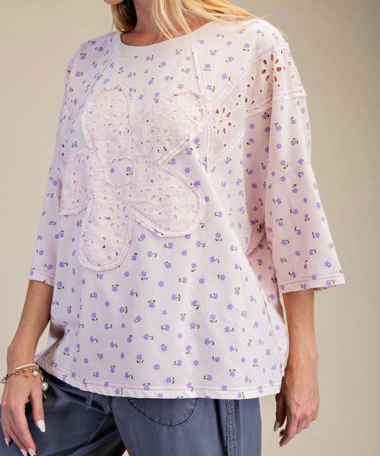 Violets and Lace Oversized Top