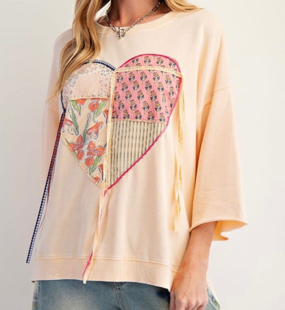 Rebel Heart Patchwork Oversized Top