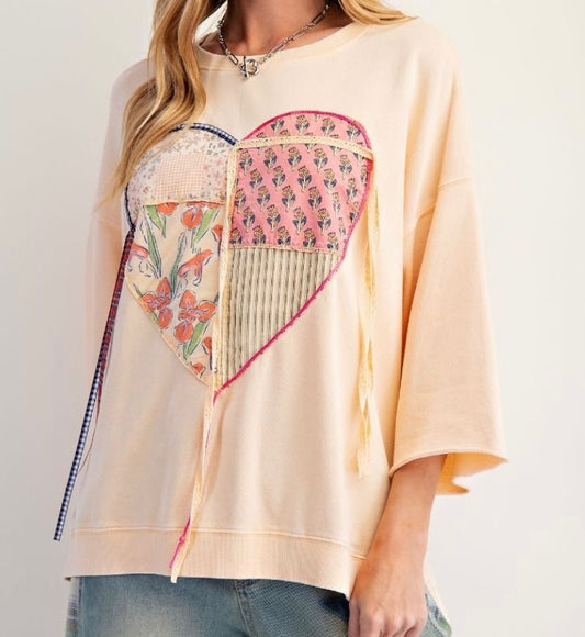 Rebel Heart Patchwork Oversized Top