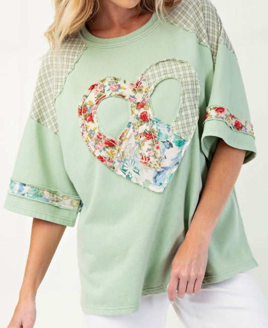 Sage Sweetheart Patchwork Top