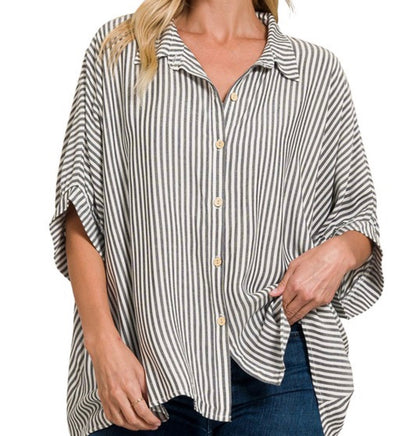 Coastal Striped Short Sleeve Oversized Top