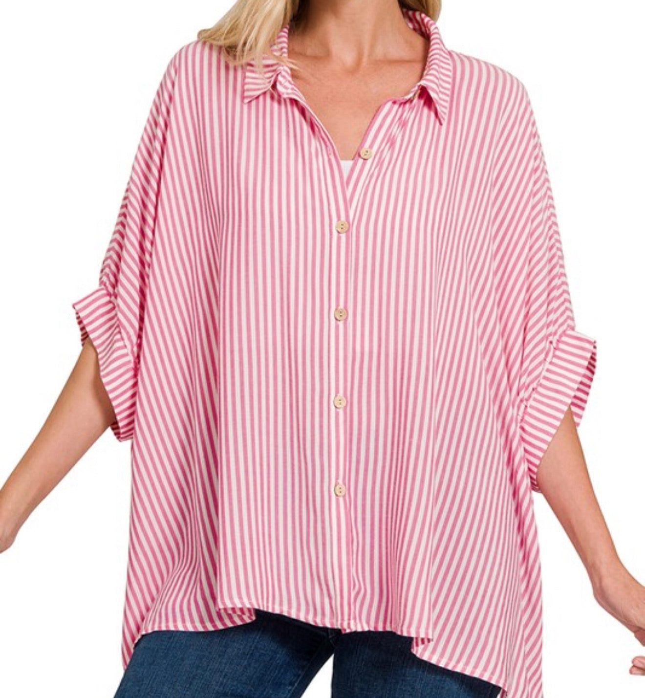 Coastal Striped Short Sleeve Oversized Top