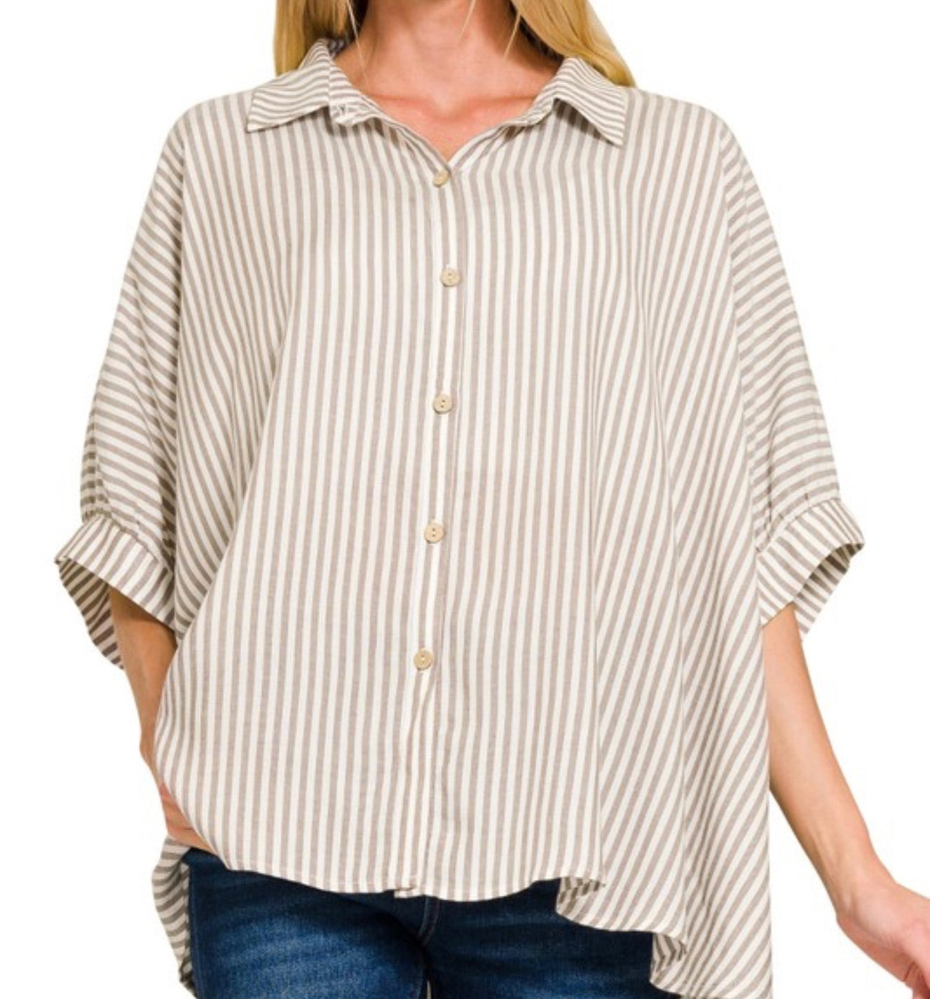 Coastal Striped Short Sleeve Oversized Top