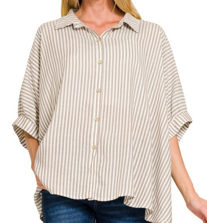 Coastal Striped Short Sleeve Oversized Top