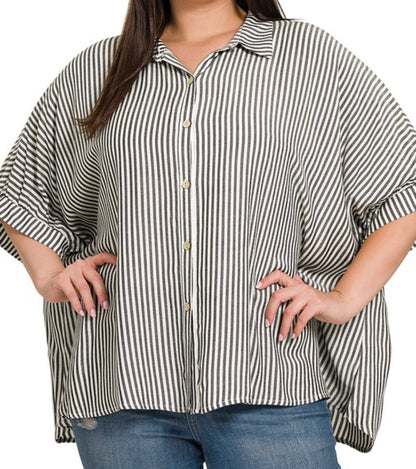 Coastal Striped Plus Size Oversized Top