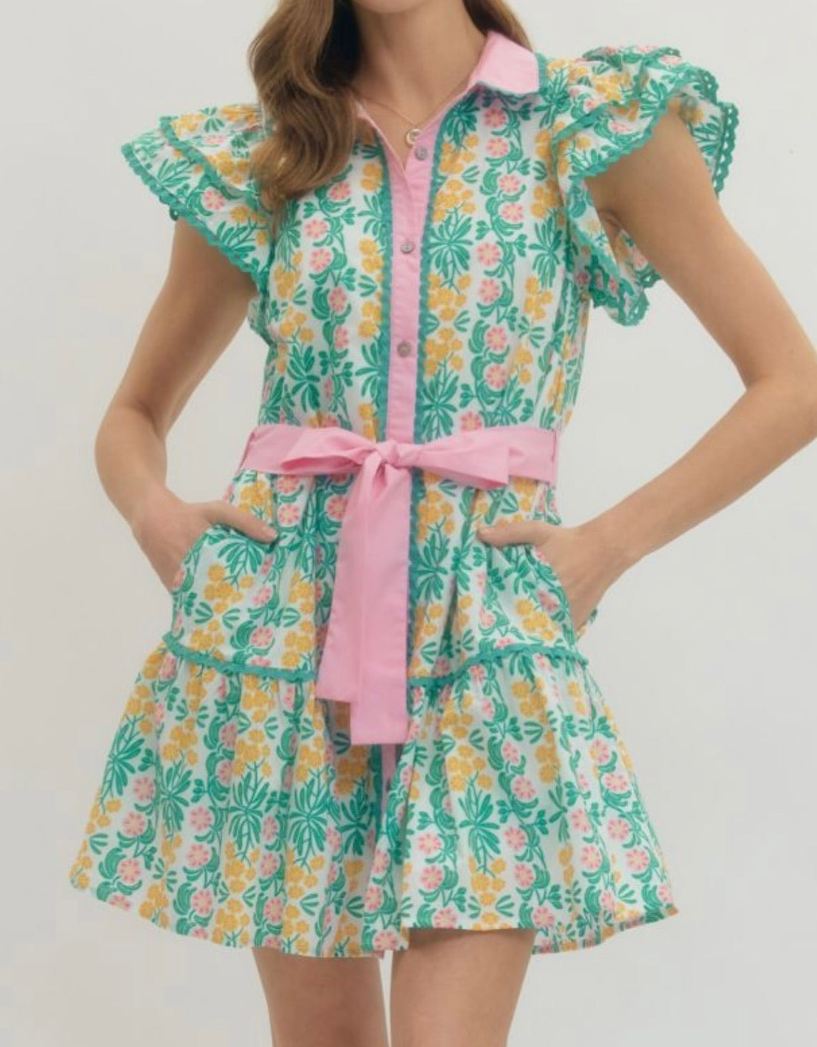 Bows & Blossoms Ruffle Sleeve Dress
