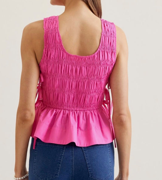 Blushing Belle Smocked Side Tie Top