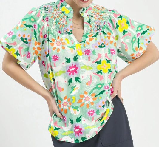 Petal Parade Smocked Neck Top