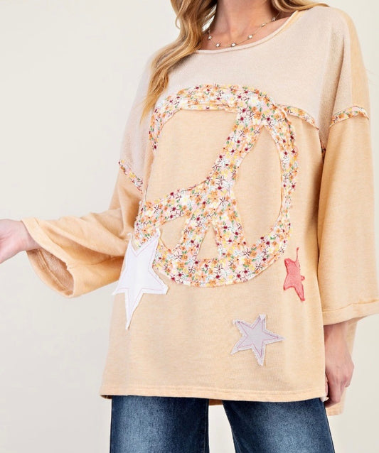 Peace Emblem Oversized Patchwork Top
