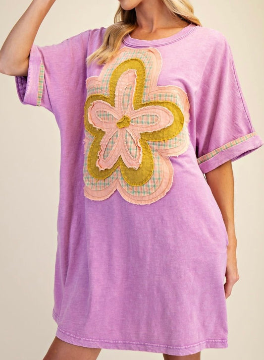 Violet Petals Patchwork T-shirt Dress
