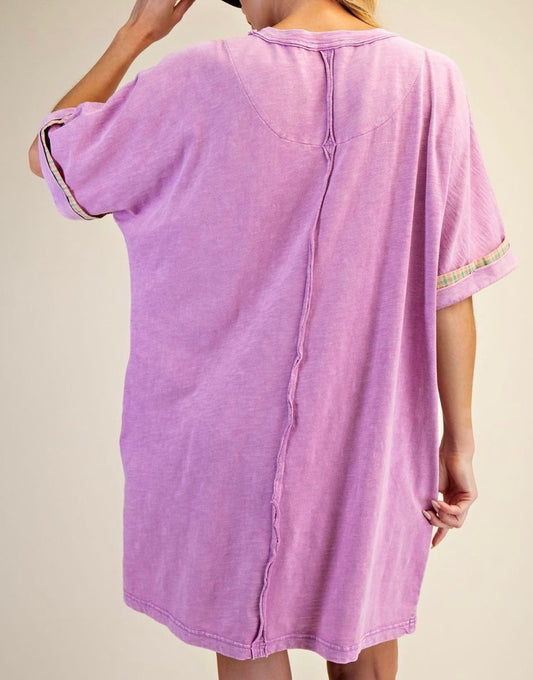 Violet Petals Patchwork T-shirt Dress