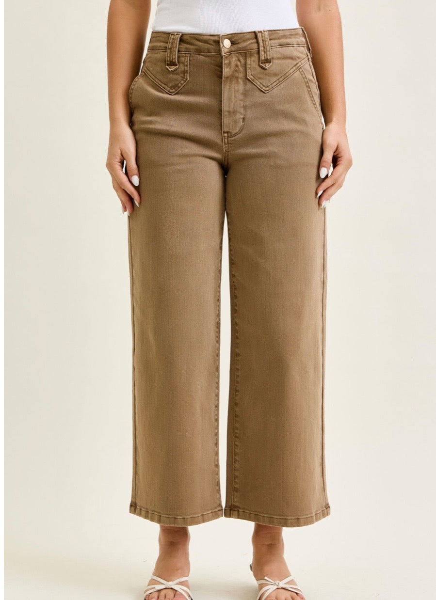 Judy Blue Golden Brown High Waisted Wide Ankle Jeans - 88109