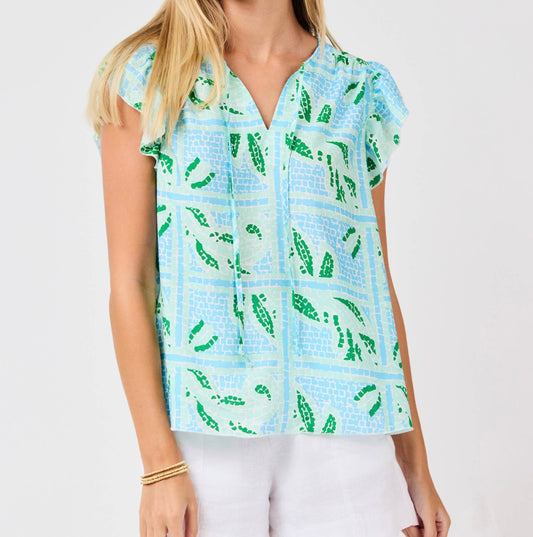 Mint Mosaic Front Tie Top