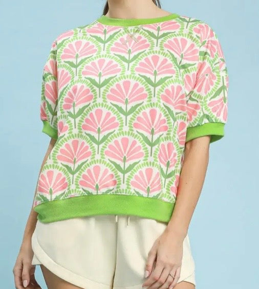 Pink Petals & Limeade Pullover Top