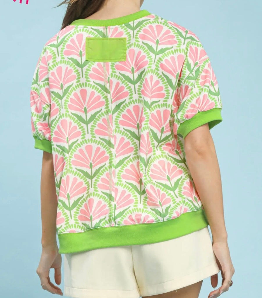 Pink Petals & Limeade Pullover Top