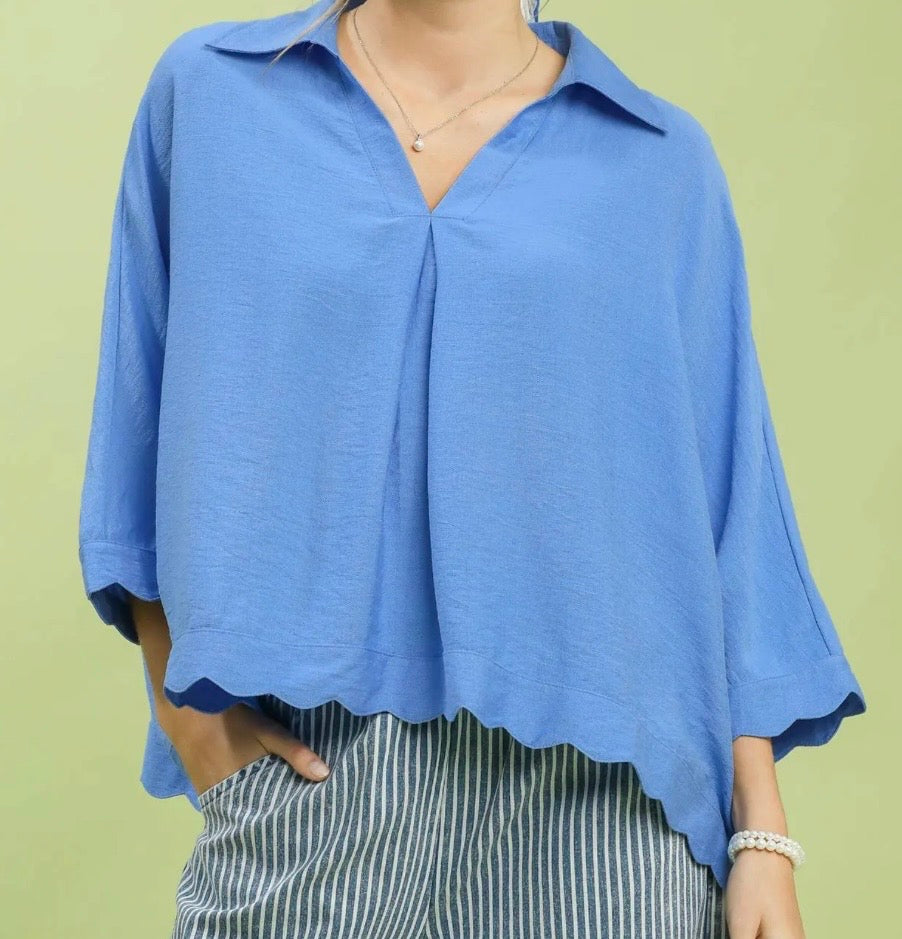 Coastal Calm Collared Top