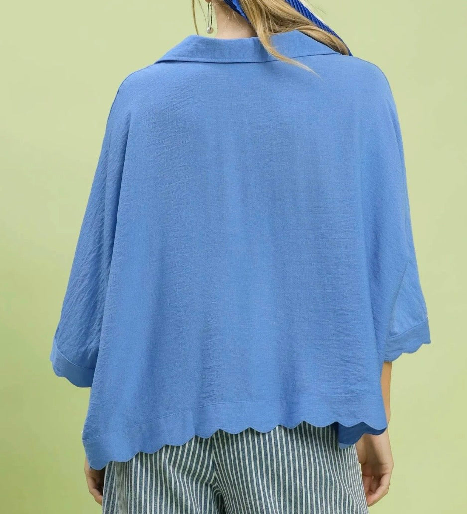 Coastal Calm Collared Top