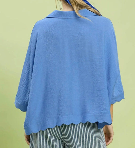 Coastal Calm Collared Top