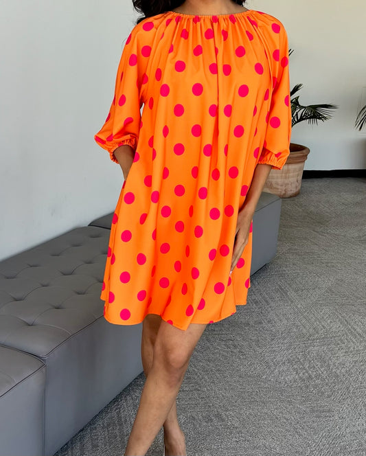 Neon Orchard Polka Dress