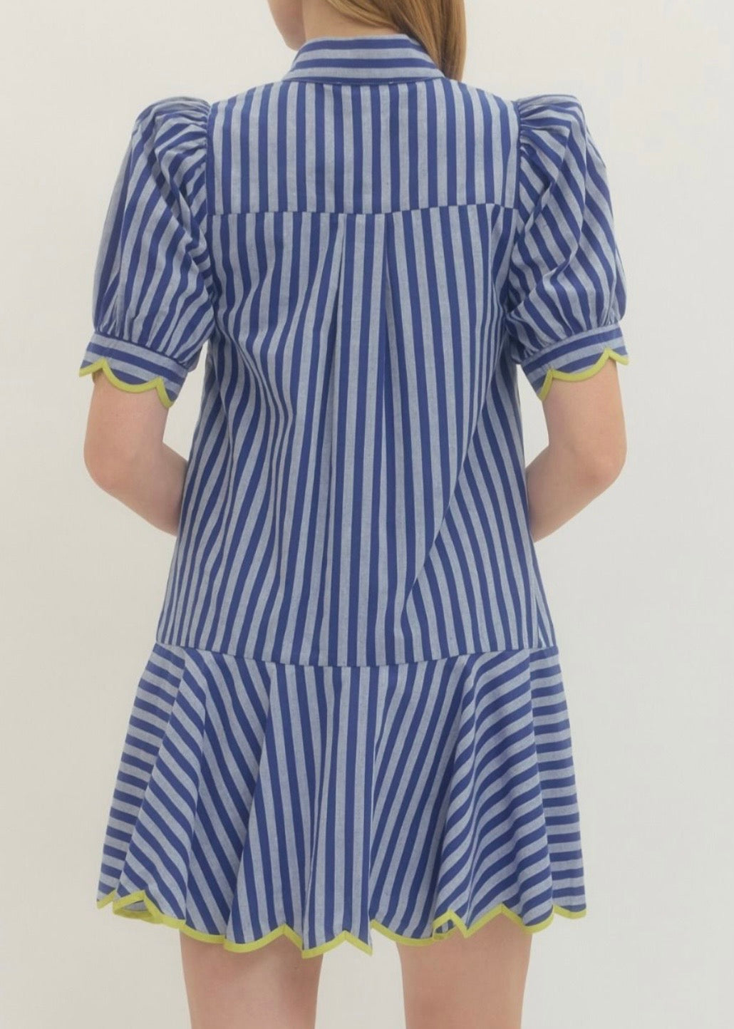 Lemon-Trim Scallop Stripe Dress