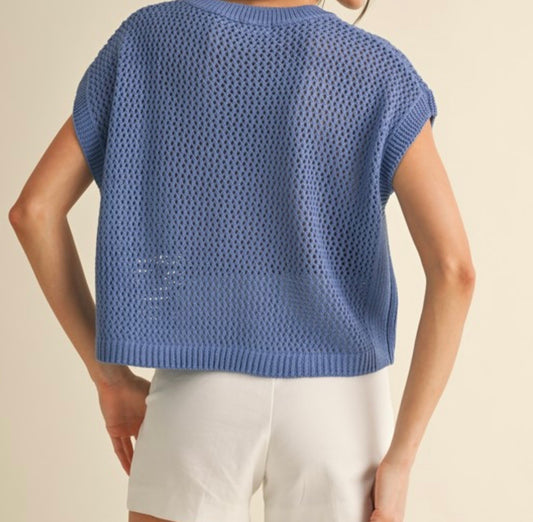 American Flag Open Stitch Top
