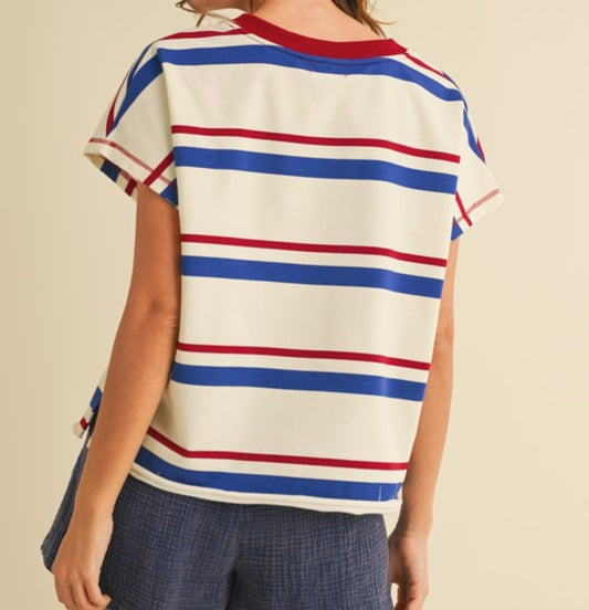 Patriotic Striped French Terry Pullover Top