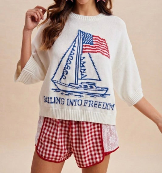 USA Sailor Boat Knit Sweater