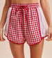 Red Gingham Lace Detail Shorts