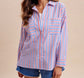 Red & Blue Striped Button Down Top