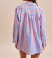Red & Blue Striped Button Down Top