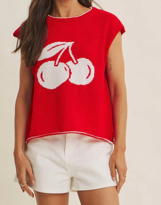 Relaxed Fit Cherry Knit Top