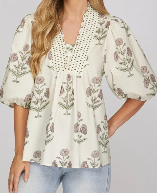 Petal Postcard Puff Sleeve Top