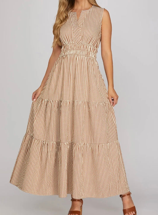 Honey Gingham Tiered Dress