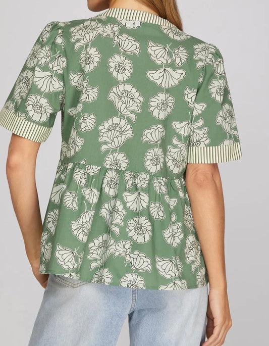 Sage Sketch Floral Top
