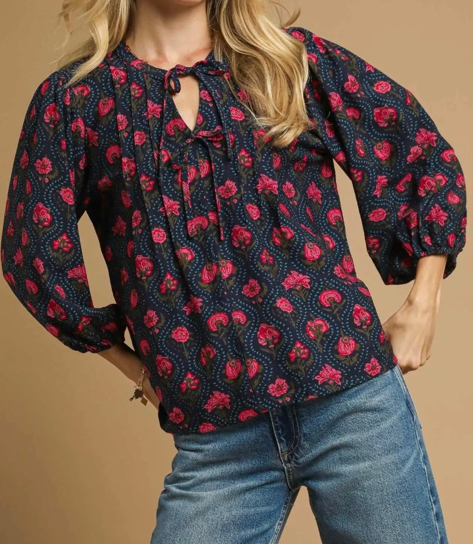 Midnight Rose Tie-Neck Top