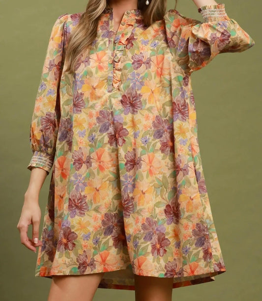 Autumn Watercolor Swing Dress