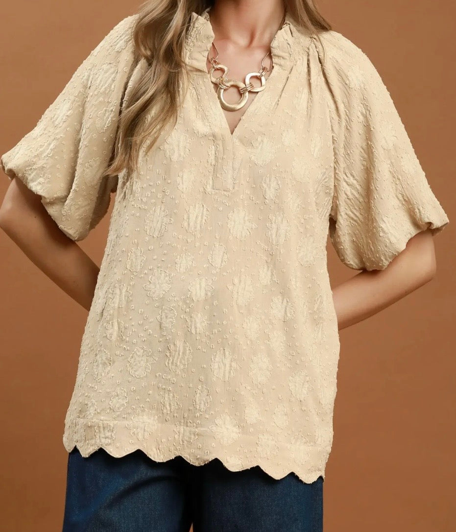 Champagne Scallop Hem Top