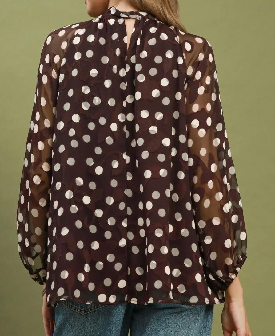 Chocolate Polka Dot Sheer Top