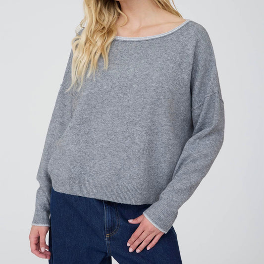 Boatneck Contrast Trim Long Sleeve Top