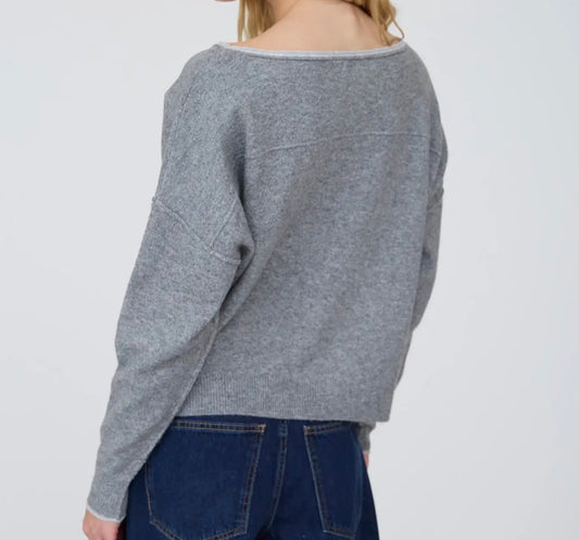 Boatneck Contrast Trim Long Sleeve Top