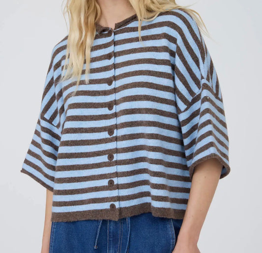 Stripe Short Sleeve Button Down Cardigan