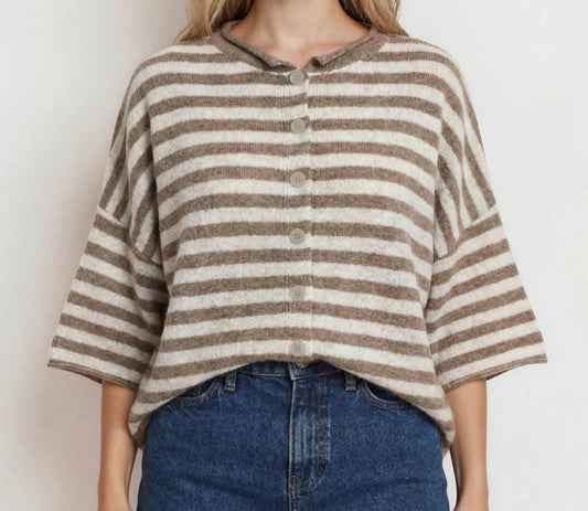 Stripe Short Sleeve Button Down Cardigan