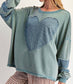 Faded Teal Heart Patch Washed Pullover Top