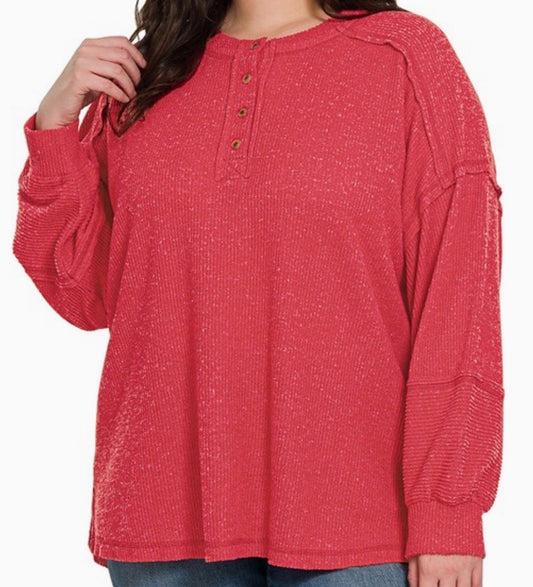Plus Ribbed Henley Top