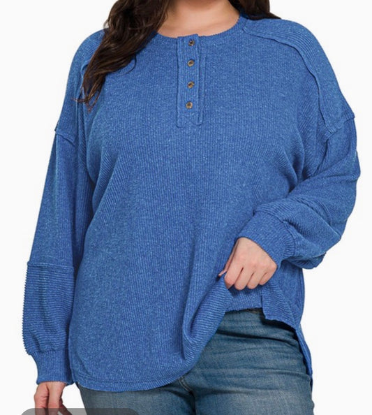 Plus Ribbed Henley Top