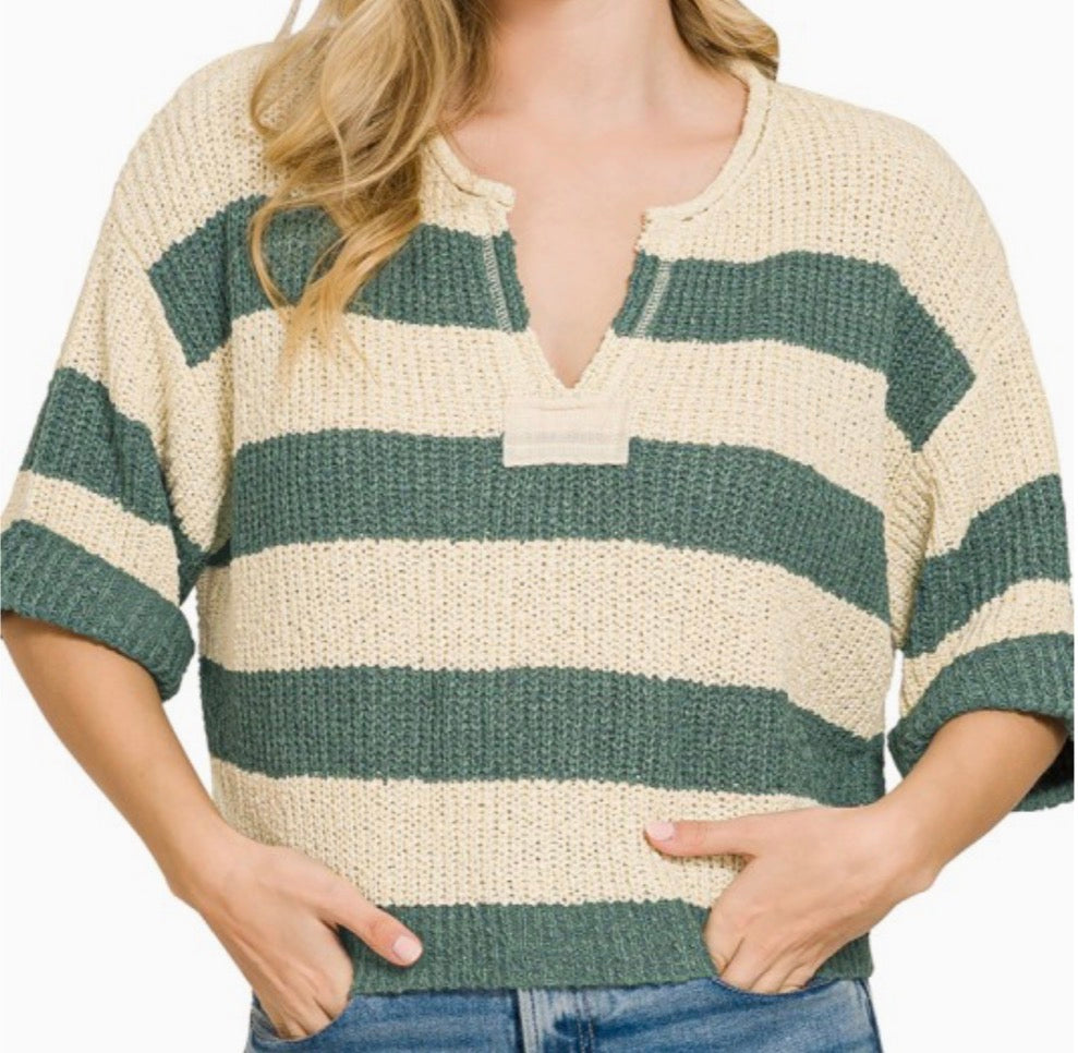 Split Neck Striped Top