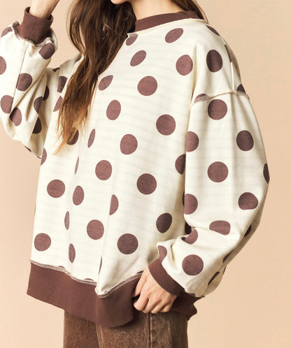 Reversible Polka Dot & Stripe Mock Neck Sweatshirt